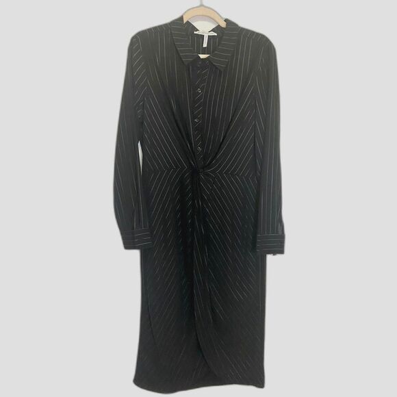 BCBGGeneration - Black and Silver Striped Shirt Dress - size L NWOT - Picture 1 of 11